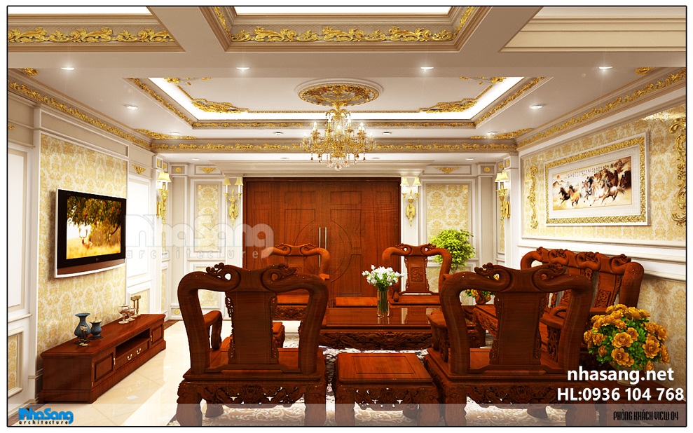 nội thất phòng khách tân cổ điển sang trọng